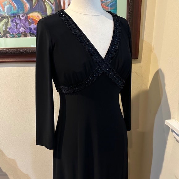 Black Jersey Beaded Midi Dress by Jones New York Long  Sleeves V-Neck - Sz 4-6 - Picture 3 of 15